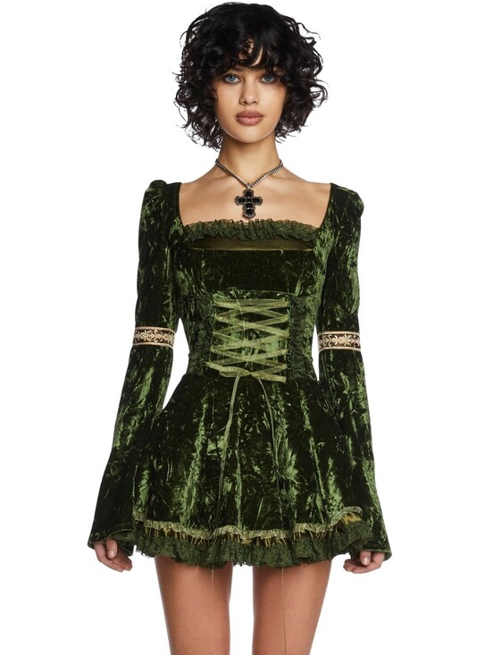 Dolls Kill Dresses & Skirts - NWT 3X Myths & Legends Green Velour Mini Dress (Dolls Kill)
